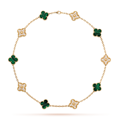 [AURORA]CLOVER 10 MOTIFS MALACHITE DIAMOND NECKLACE