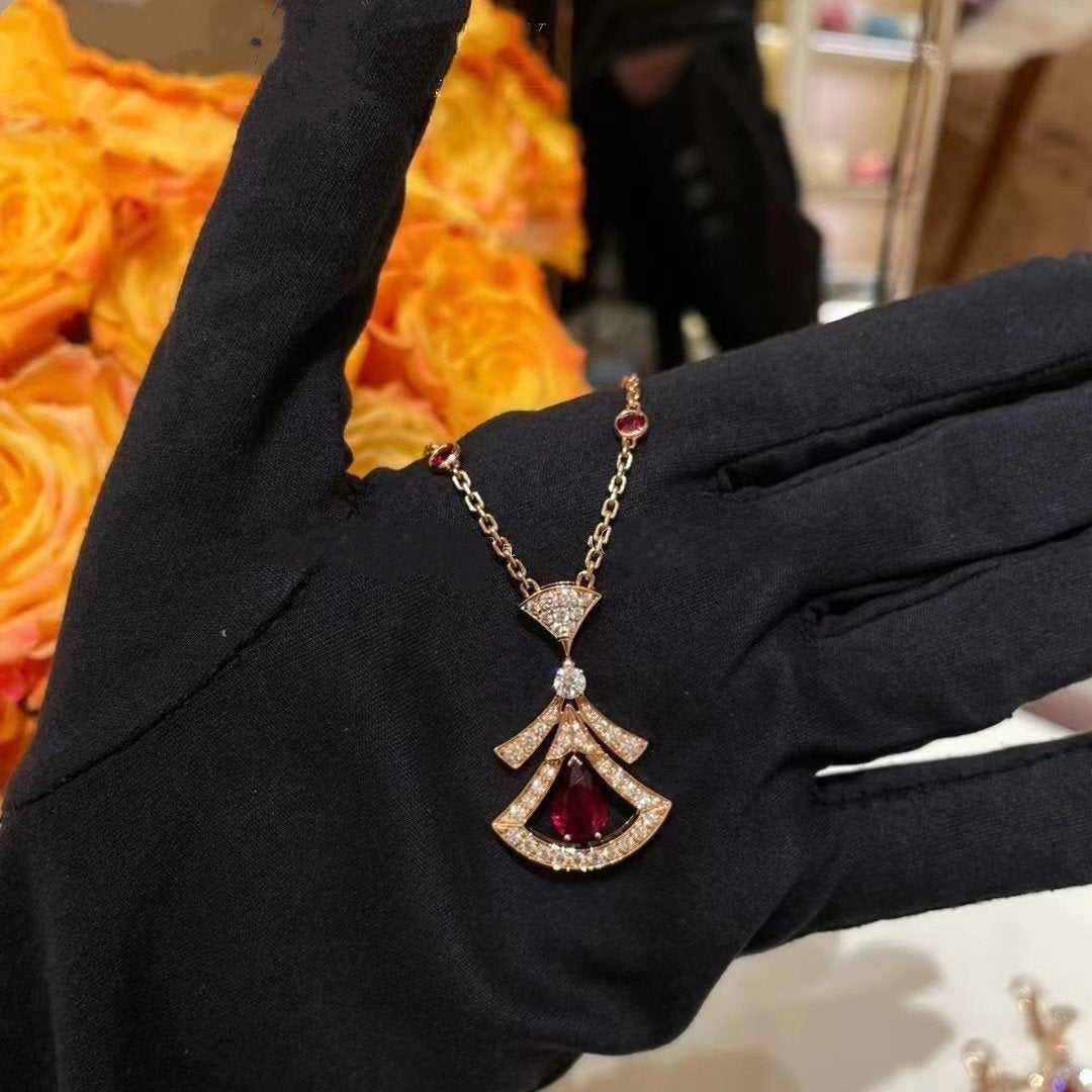 [AURORA]DREAM NECKLACE CARNELIAN DIAMOND PINK GOLD