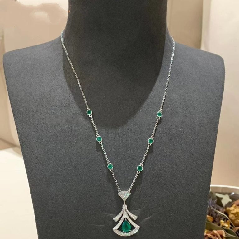 [AURORA]DREAM NECKLACE MALACHITE DIAMOND SILVER