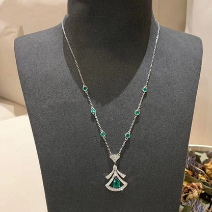 [AURORA]DREAM NECKLACE MALACHITE DIAMOND SILVER