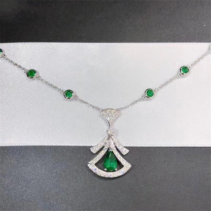 [AURORA]DREAM NECKLACE MALACHITE DIAMOND SILVER