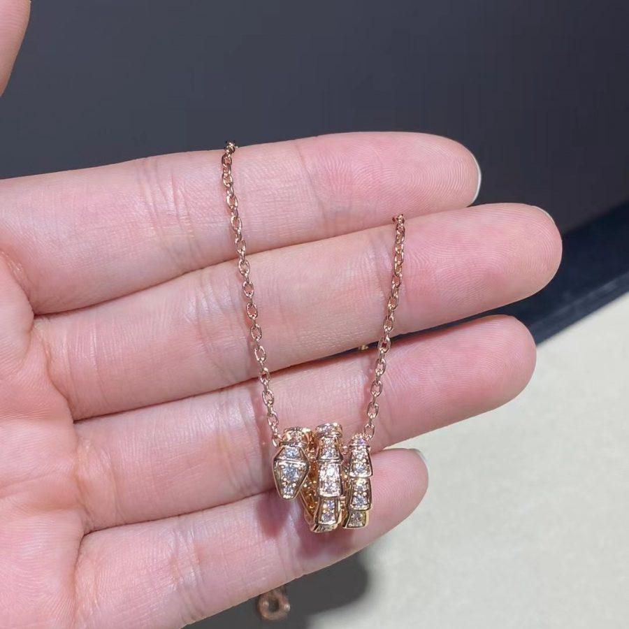 [AURORA]SERPENTI PINK GOLD NECKLACE DOUBLE RING DIAMOND