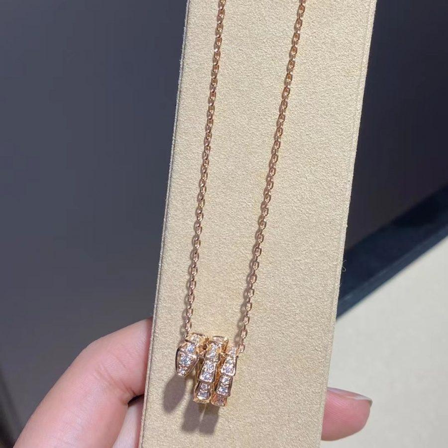 [AURORA]SERPENTI PINK GOLD NECKLACE DOUBLE RING DIAMOND