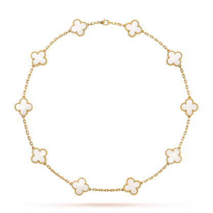 [AURORA]CLOVER 10 MOTIFS WHITE MOTHER OF PEARL NECKLACE