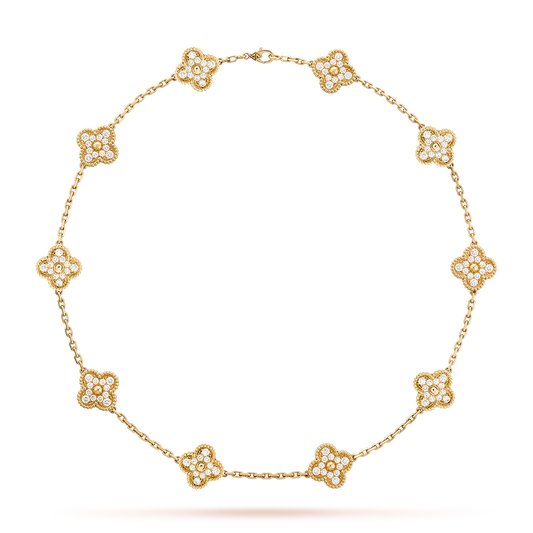 [AURORA]CLOVER 10 MOTIFS DIAMOND NECKLACE