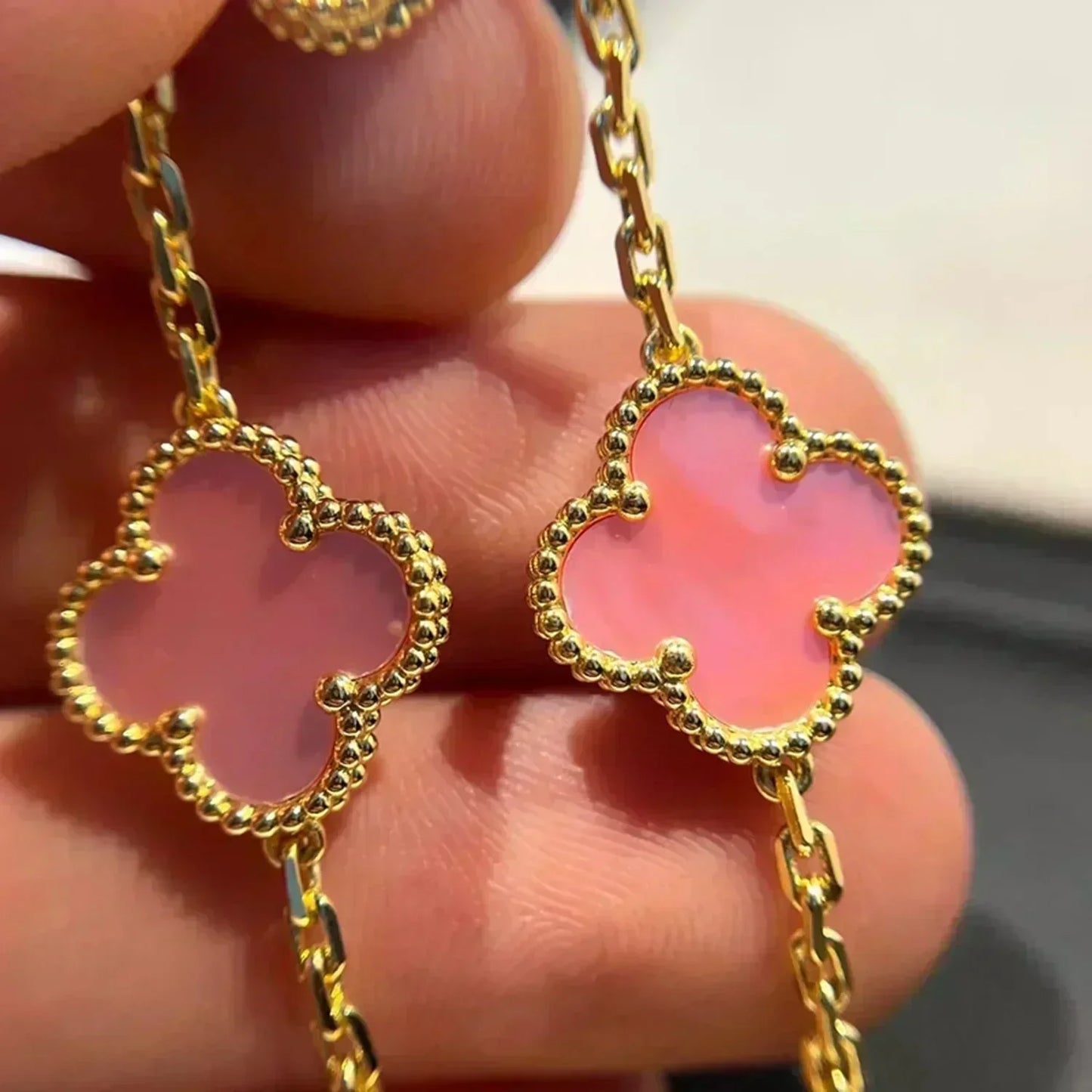 [AURORA]CLOVER 5 PINK MOP BRACELET