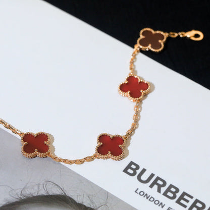[AURORA]CLOVER 5 MOTIFS RED AGATE  BRACELET