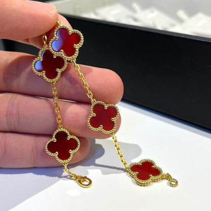 [AURORA]CLOVER 5 MOTIFS RED AGATE  BRACELET