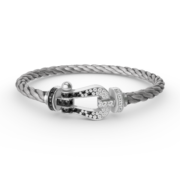 [AURORA]FORCE LARGE HORSESHOE BLACK WHITE DIAMOND BRACELET SILVER