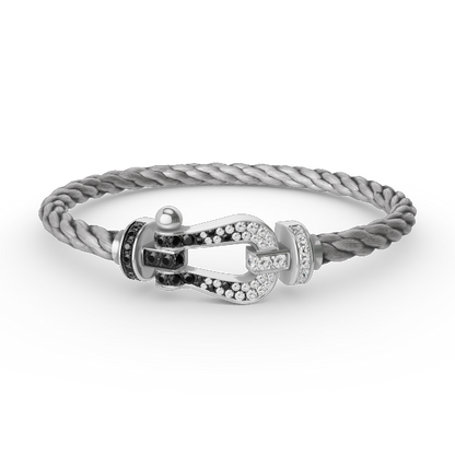 [AURORA]FORCE LARGE HORSESHOE BLACK WHITE DIAMOND BRACELET SILVER
