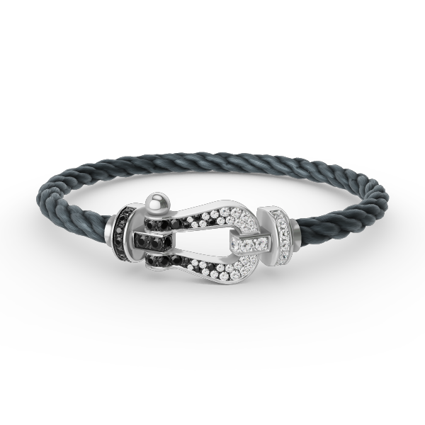 [AURORA]FORCE LARGE HORSESHOE BLACK WHITE DIAMOND BRACELET SILVER