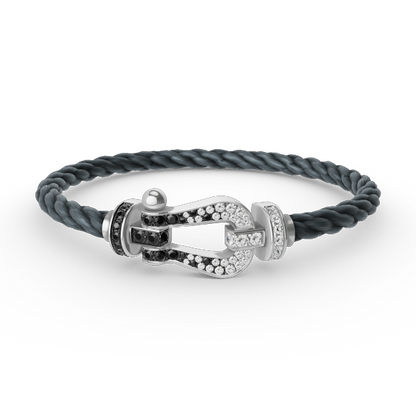 [AURORA]FORCE LARGE HORSESHOE BLACK WHITE DIAMOND BRACELET SILVER
