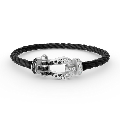 [AURORA]FORCE LARGE HORSESHOE BLACK WHITE DIAMOND BRACELET SILVER
