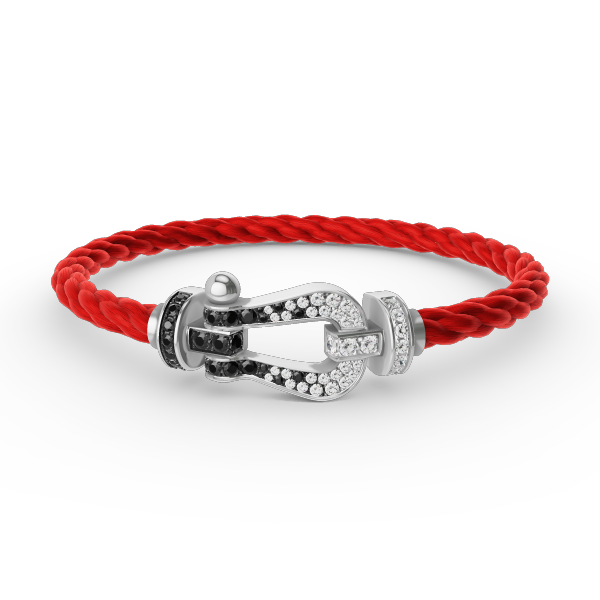 [AURORA]FORCE LARGE HORSESHOE BLACK WHITE DIAMOND BRACELET SILVER