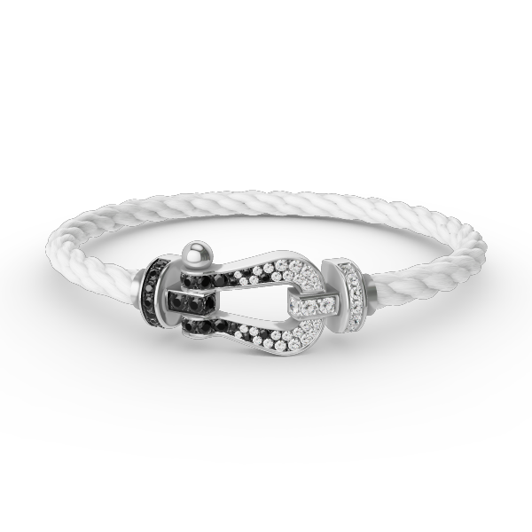 [AURORA]FORCE LARGE HORSESHOE BLACK WHITE DIAMOND BRACELET SILVER