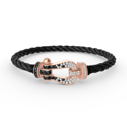 [AURORA]FORCE LARGE HORSESHOE BLACK WHITE DIAMOND BRACELET ROSE GOLD