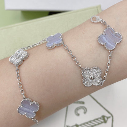 [AURORA]CLOVER  5 MOTIF DIAMOND PURPLE CHALCEDONY BRACELET SILVER