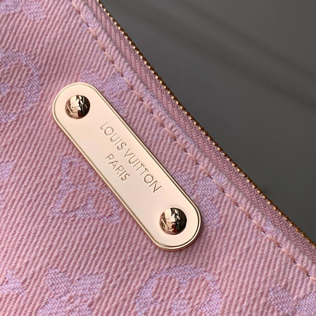 LIV POCHETTE BAG 24 IN PINK MONOGRAM DENIM GOLD HARDWARE