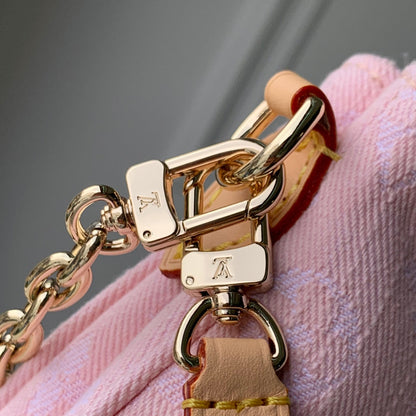 LIV POCHETTE BAG 24 IN PINK MONOGRAM DENIM GOLD HARDWARE