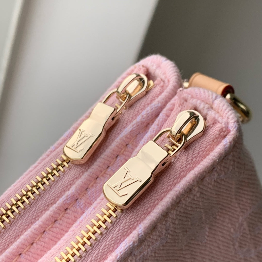 LIV POCHETTE BAG 24 IN PINK MONOGRAM DENIM GOLD HARDWARE