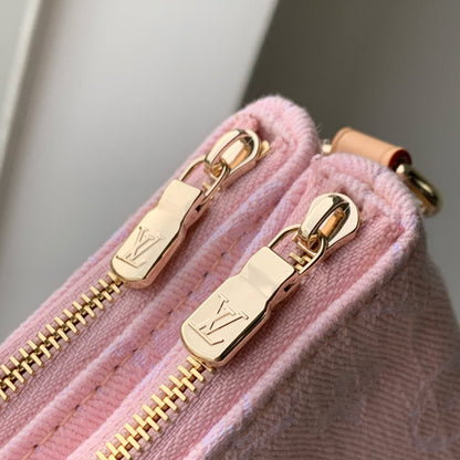 LIV POCHETTE BAG 24 IN PINK MONOGRAM DENIM GOLD HARDWARE