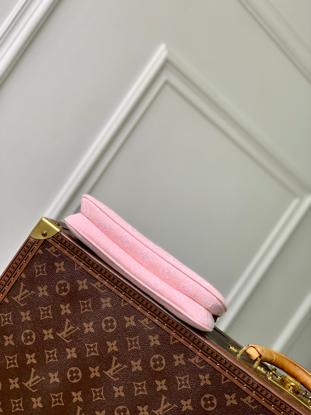 LIV POCHETTE BAG 24 IN PINK MONOGRAM DENIM GOLD HARDWARE