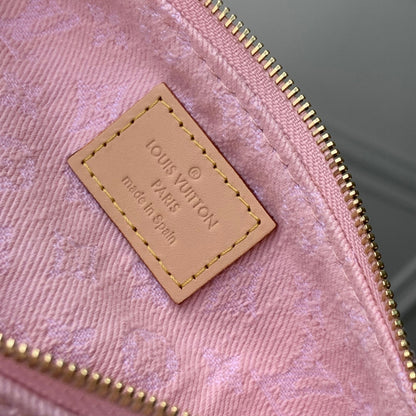 LIV POCHETTE BAG 24 IN PINK MONOGRAM DENIM GOLD HARDWARE