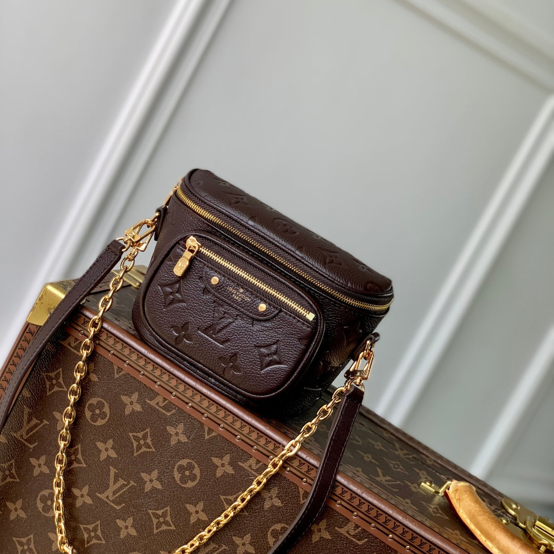 MINI BUMBAG 17 IN DARK BROWN MONOGRAM EMBOSSED LOGO CALFSKIN