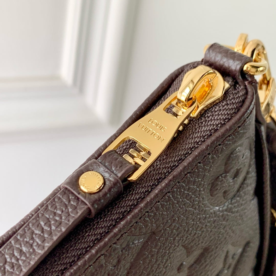 EASY POUCH ON STRAP 19 IN DARK BROWN MONOGRAM EMBOSSED LOGO CALFSKIN