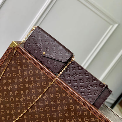 FÉLICIE POCHETTE 21 IN DARK BROWN MONOGRAM EMBOSSED LOGO CALFSKIN
