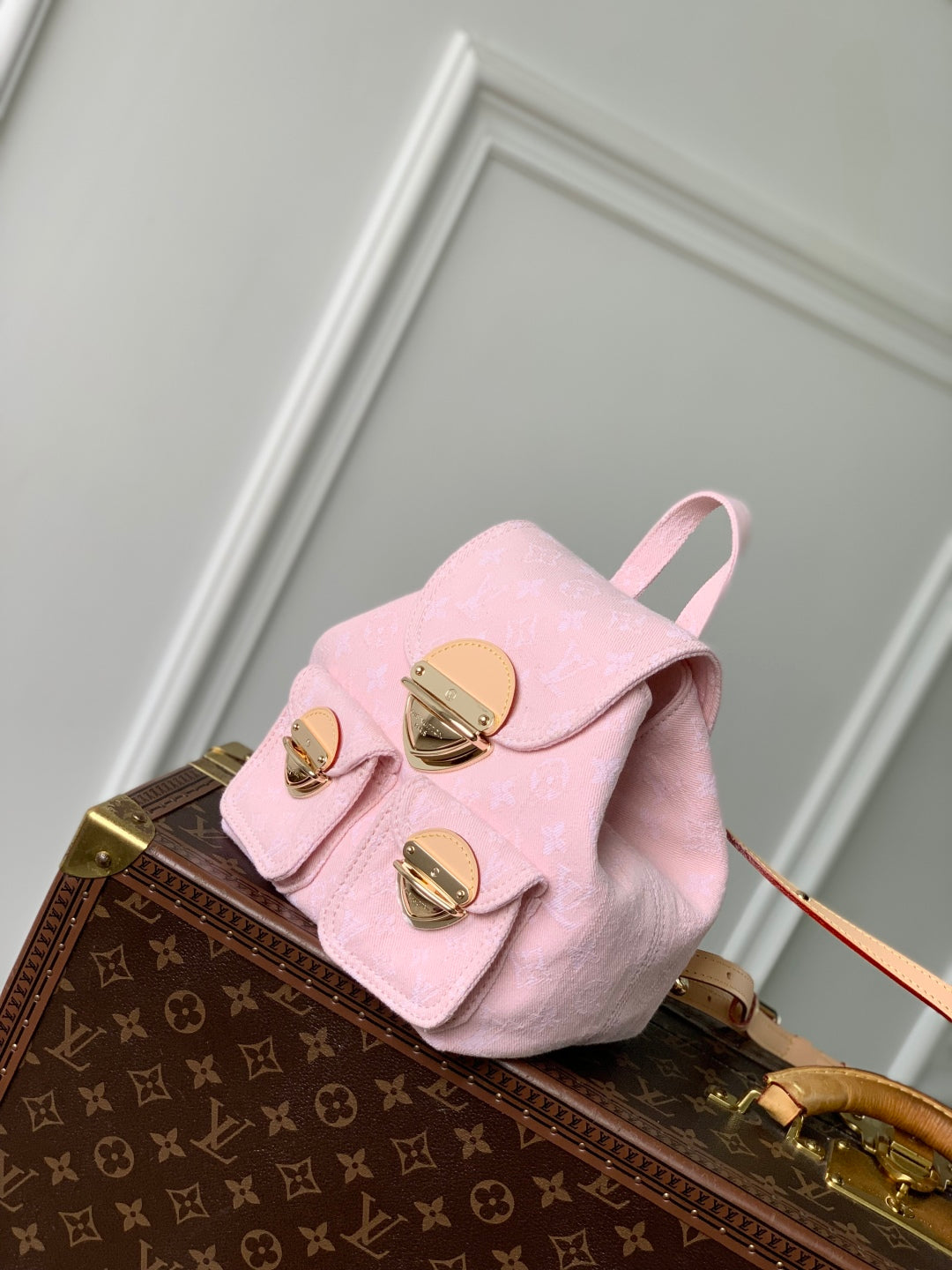 VENICE BACKPACK 24 IN PINK MONOGRAM DENIM GOLD HARDWARE