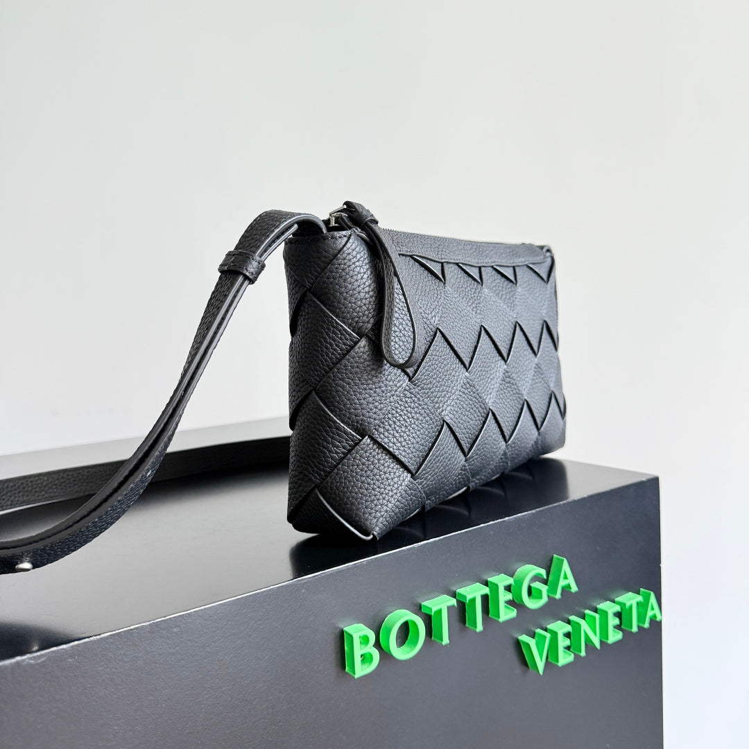 BOTTEGA VENETA 25S DIAGO 25 IN DARK OLIVE GRAY CALFSKIN SILVER HARDWARE