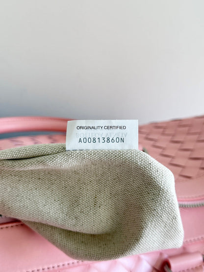 BOTTEGA VENETA 25S INTRECCIATO CABIN DUFFLE 55 IN LIGHT PINK CALFSKIN