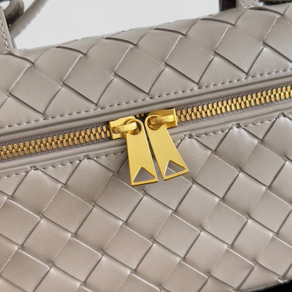 BOTTEGA VENETA 25S BANG BANG 22 IN WARM GRAY INTRECCIATO CALFSKIN GOLD HARDWARE