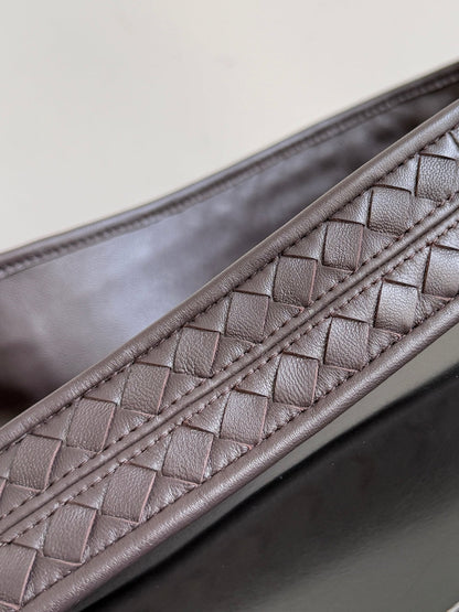 BOTTEGA VENETA 25S LARGE VENETO BAG 38 IN DARK BROWN CALFSKIN SILVER HARDWARE