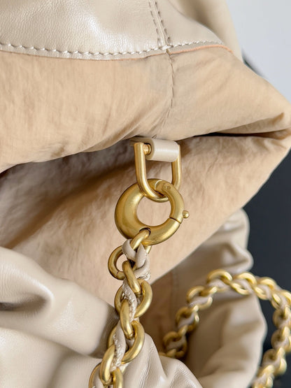 BOTTEGA VENETA 25S DUSTBAG NOTTE 33 IN WARM BEIGE CALFSKIN GOLD HARDWARE