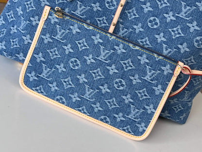 LV 25S CARRYALL 39 IN BLUE DENIM MONOGRAM LEATHER TRIM