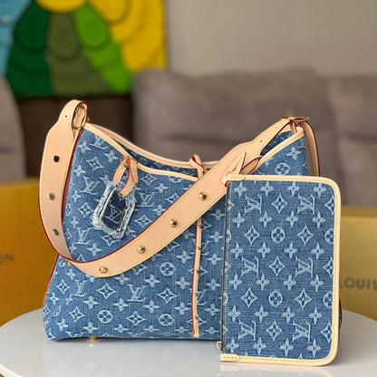 LV 25S CARRYALL 39 IN BLUE DENIM MONOGRAM LEATHER TRIM