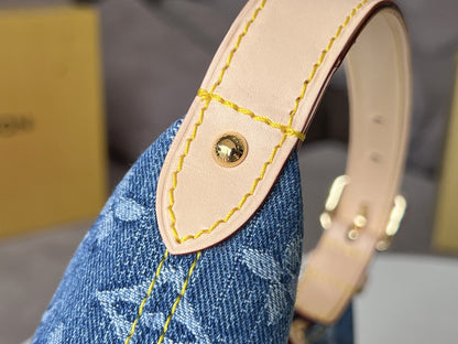 LV 25S HILLS POCHETTE 20 IN BLUE MONOGRAM DENIM CALFSKIN LEATHER STRAP