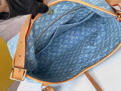 LV 25S CARRYALL 29 IN LIGHT BLUE DENIM MONOGRAM LEATHER TRIM