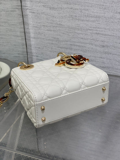 MINI 17 LADY BAG IN WHITE MACROCANNAGE LAMBSKIN WITH GOLD HARDWARE