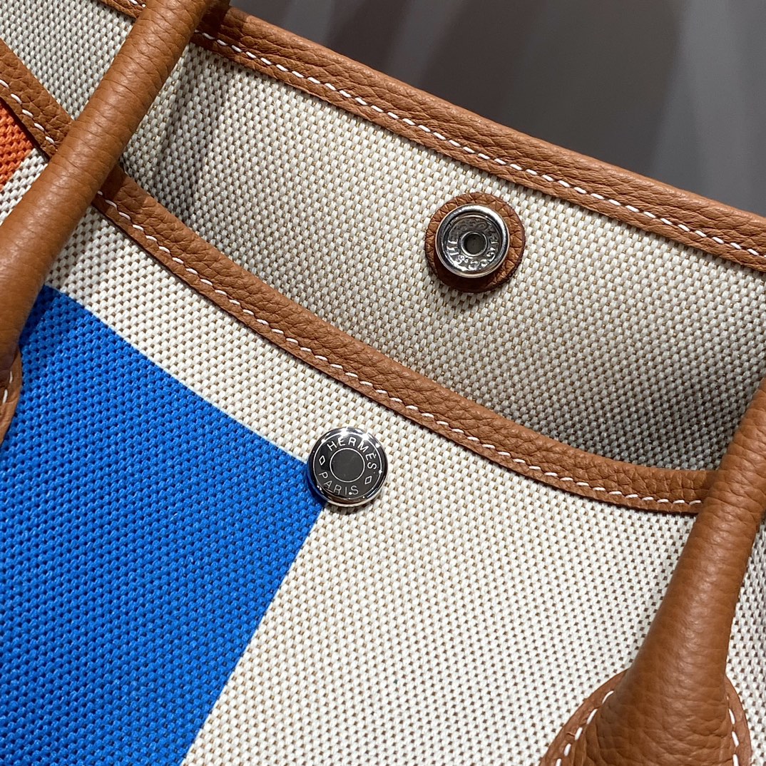 GARDEN PARTY 36 IN VIBRANT TOILE H CANVAS GOLD CALFSKIN ABSTRACT BLOCKS PRINT