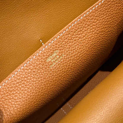 HALZAN 25 HANDLE BAG IN DULL ORANGE GRAINED CALFSKIN