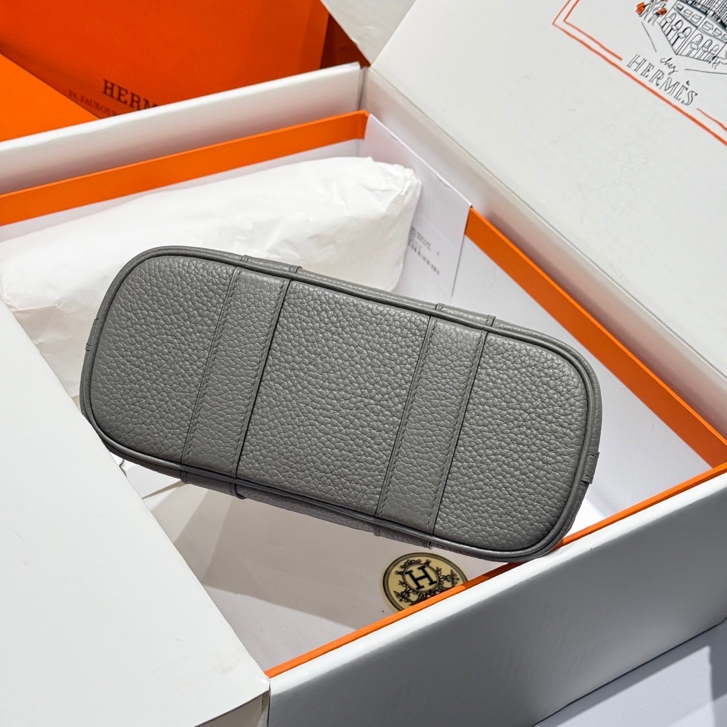 GARDEN PARTY 23CM IN WHITE TOILETS COTTON CANVAS AND GREY CALFSKIN