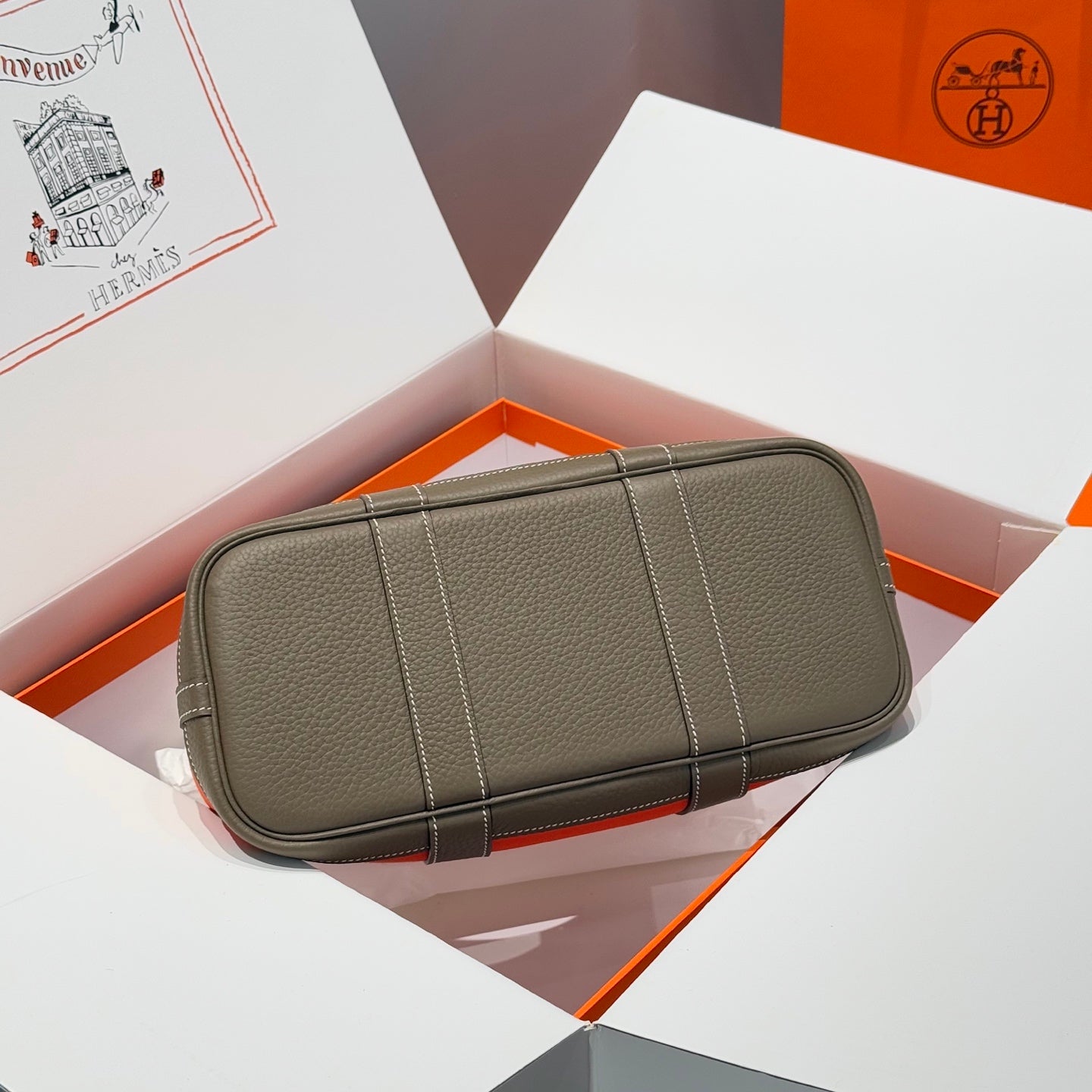 GARDEN PARTY 30CM IN ORANGE MINIMUM TOILETS COTTON CANVAS AND BROWN CALFSKIN