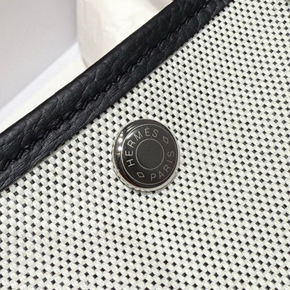 GARDEN PARTY 30CM IN WHITE TOILETS COTTON CANVAS AND BLACK CALFSKIN