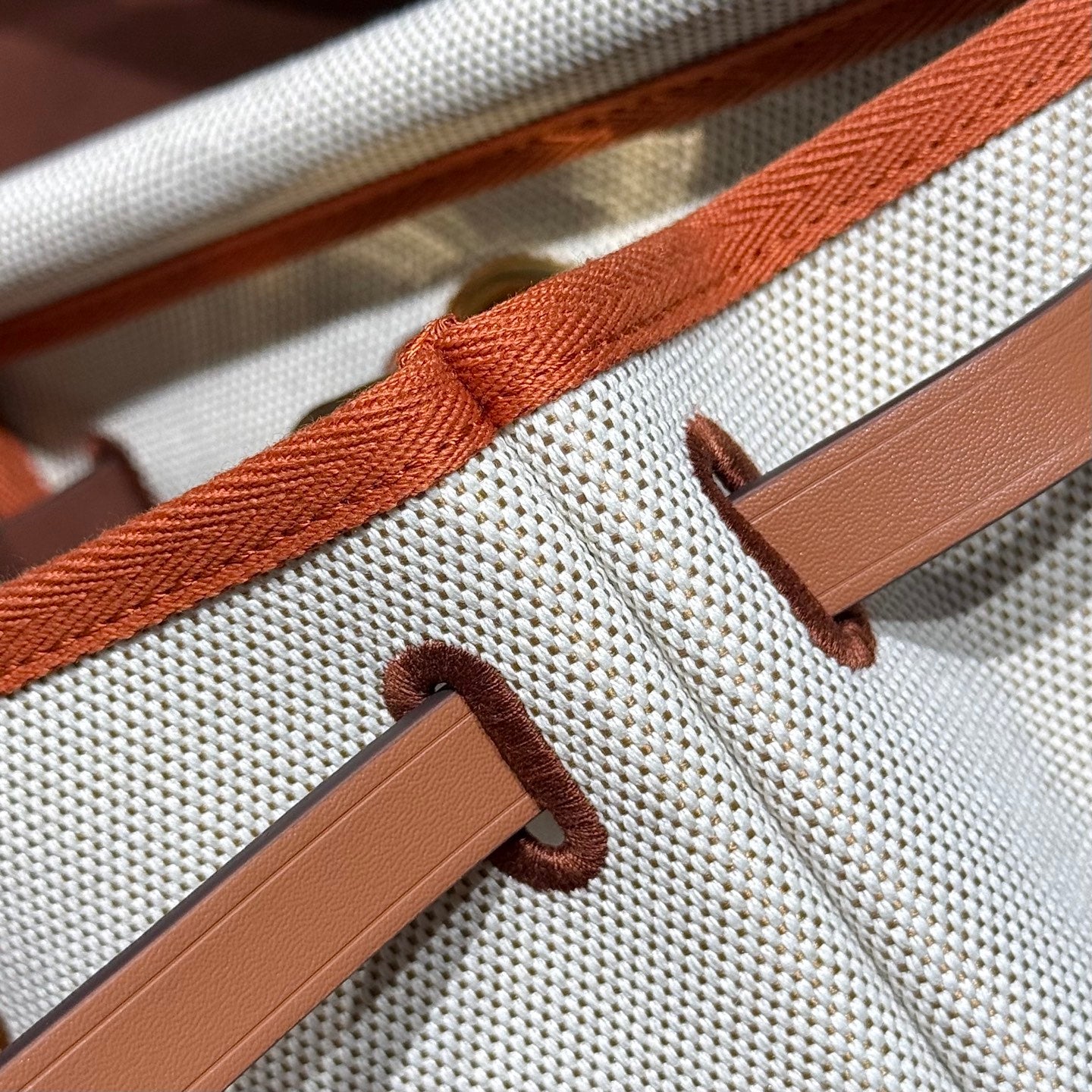 HERMES 25S MINI HERBAG 20 IN BEIGE AND BROWN CANVAS GOLD HARDWARE