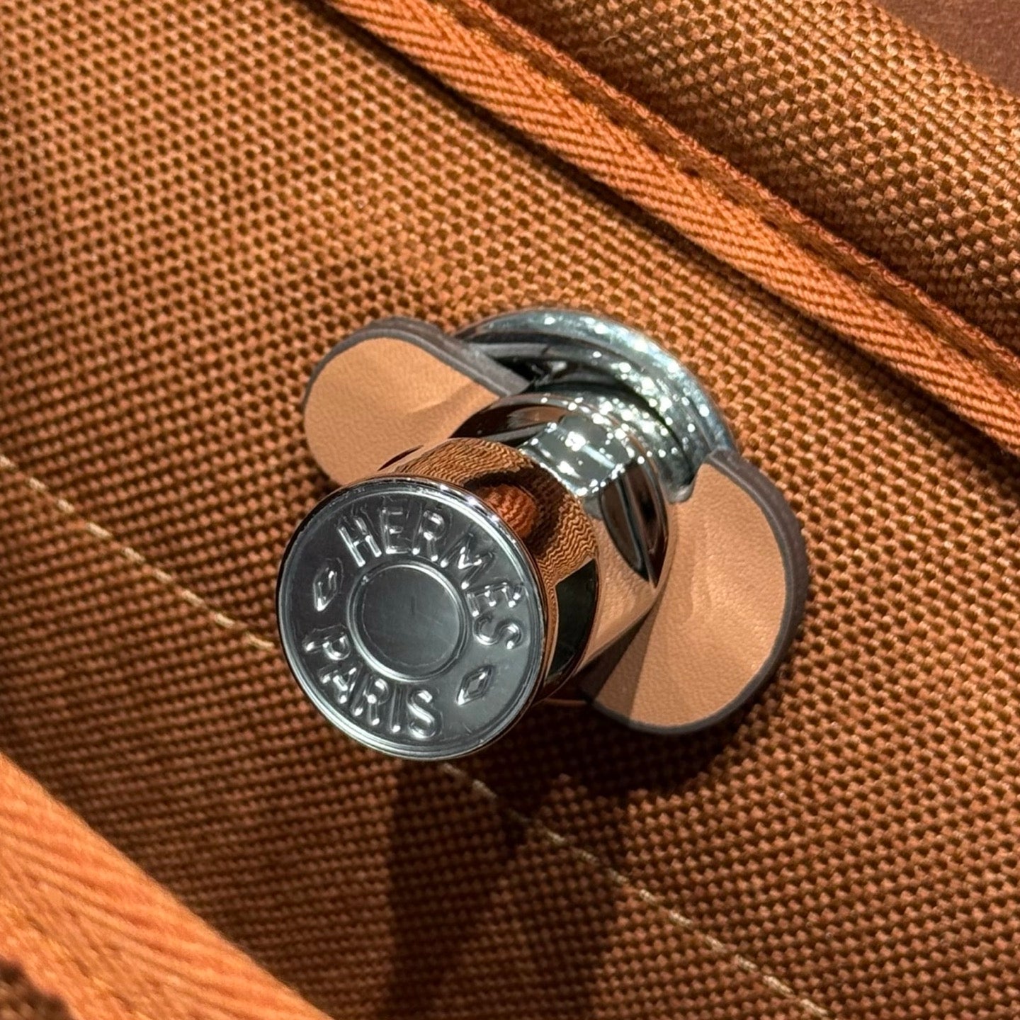 HERMES 25S MINI HERBAG 20 IN COPPER BROWN CANVAS SILVER HARDWARE