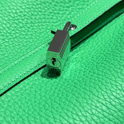 HERMES 25S PICOTIN LOCK 18 IN SPRING GREEN CALFSKIN SILVER HARDWARE
