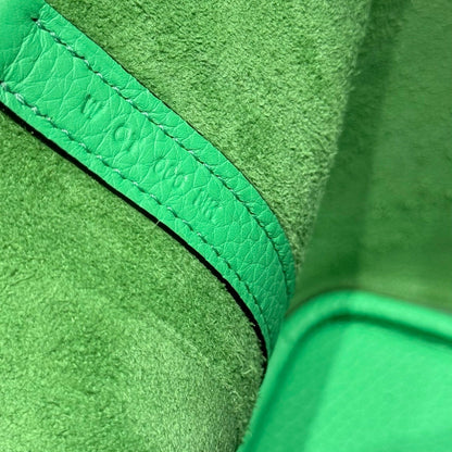 HERMES 25S PICOTIN LOCK 18 IN SPRING GREEN CALFSKIN SILVER HARDWARE